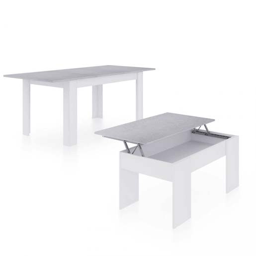 Pack mesa de jantar 140 e mesa de centro Vita Branco Artik (Branco mate) - Cinzento Cimento 140 x 78 x 90 cm