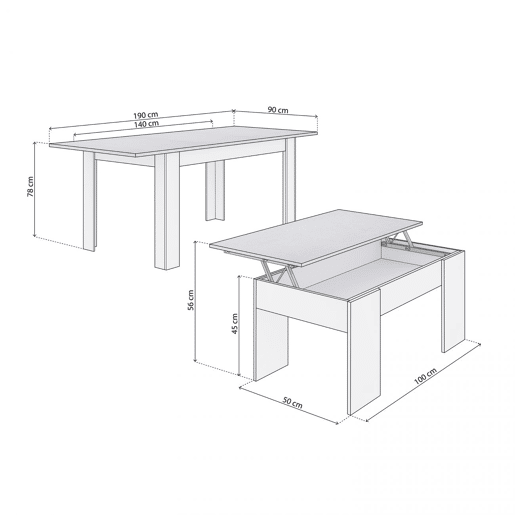 Pack mesa de jantar 140 e mesa de centro Vita Branco Artik (Branco mate) - Cinzento Cimento 140 x 78 x 90 cm
