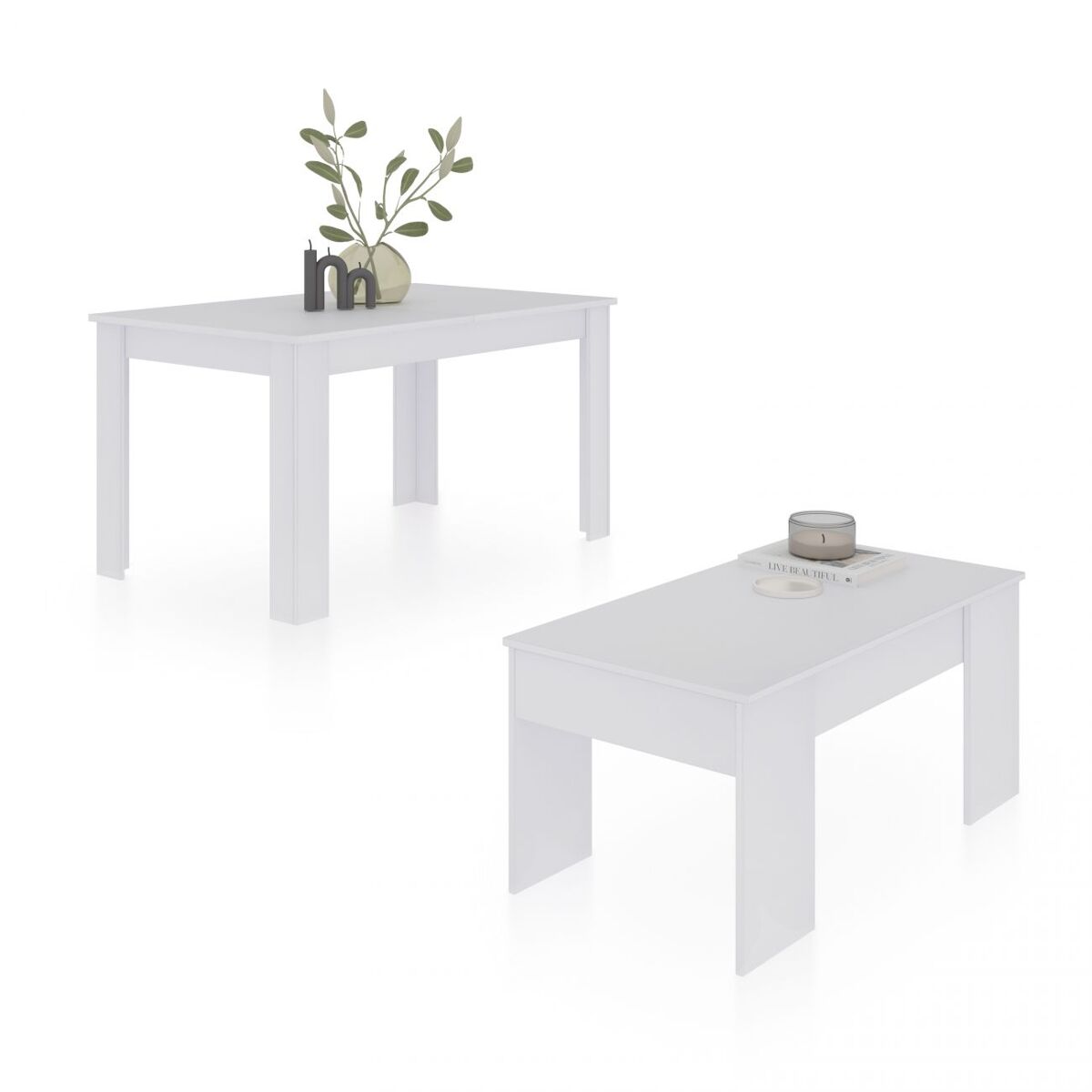 Pack mesa de comedor 123 y mesa de centro vita blanco artik (blanco mate) 123 x 78 x cm
