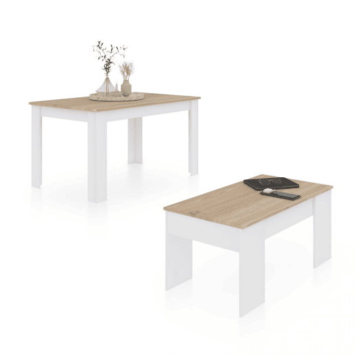 Conjunto de mesa de jantar 123 e mesa de centro Vita Artik White (Branco mate) - Carvalho canadiano 123 x 78 x 75 cm