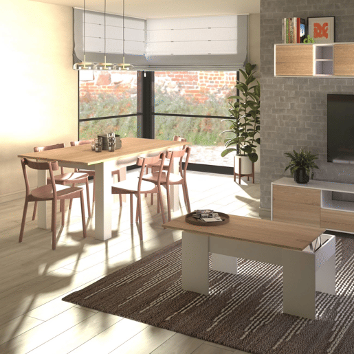 Conjunto de mesa de jantar 123 e mesa de centro Vita Artik White (Branco mate) - Carvalho canadiano 123 x 78 x 75 cm
