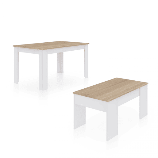 Conjunto de mesa de jantar 123 e mesa de centro Vita Artik White (Branco mate) - Carvalho canadiano 123 x 78 x 75 cm