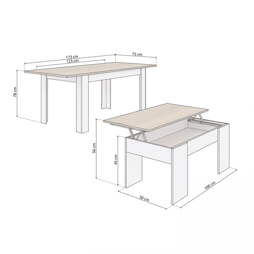 Conjunto de mesa de jantar 123 e mesa de centro Vita Artik White (Branco mate) - Carvalho canadiano 123 x 78 x 75 cm