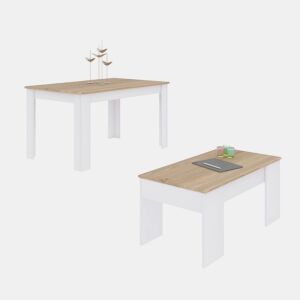 Pack mesa de jantar 140 e mesa de centro Vita Artik White (Branco mate) - Carvalho canadiano 140 x 78 x 90 cm