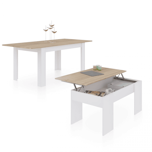Pack mesa de jantar 140 e mesa de centro Vita Artik White (Branco mate) - Carvalho canadiano 140 x 78 x 90 cm