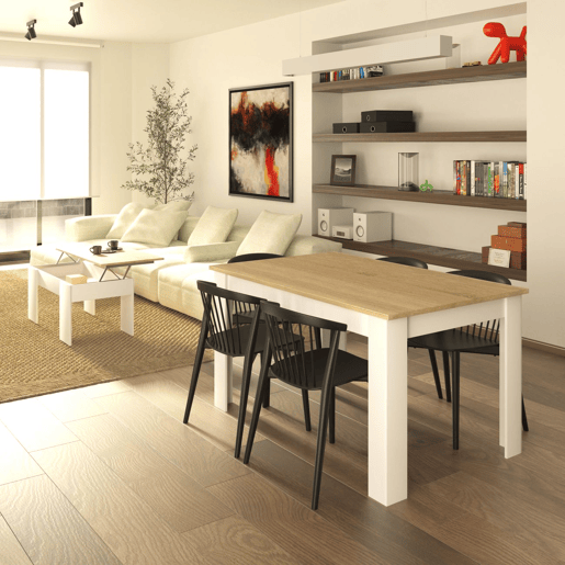 Pack mesa de jantar 140 e mesa de centro Vita Artik White (Branco mate) - Carvalho canadiano 140 x 78 x 90 cm