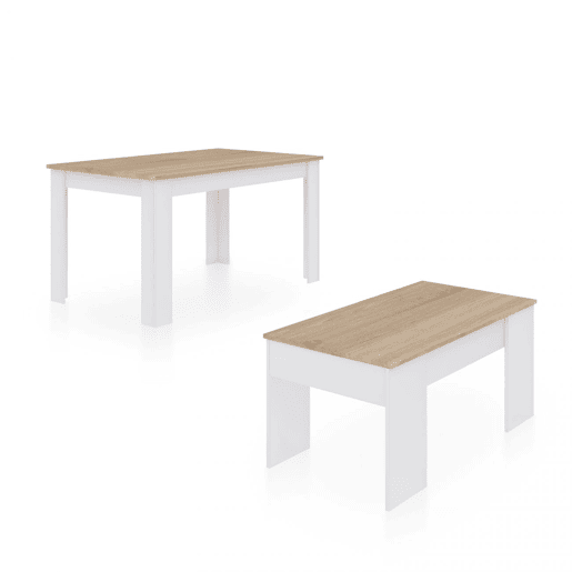 Pack mesa de jantar 140 e mesa de centro Vita Artik White (Branco mate) - Carvalho canadiano 140 x 78 x 90 cm