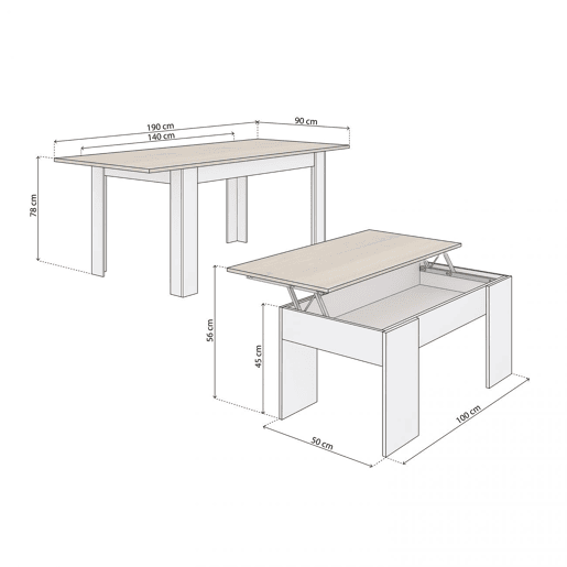 Pack mesa de jantar 140 e mesa de centro Vita Artik White (Branco mate) - Carvalho canadiano 140 x 78 x 90 cm