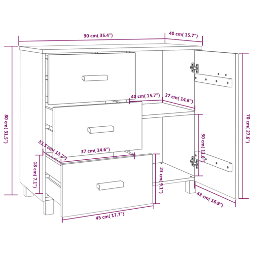 vidaXL Aparador HAMAR 90x40x80 cm pinho maciço cinza-claro