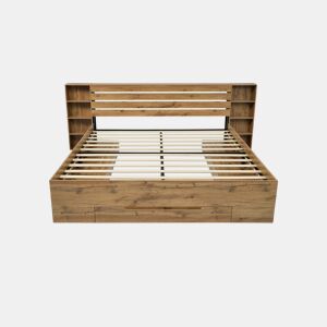 Cama de casal com arrumação em madeira maciça de carvalho com iluminação LED, prateleiras e gavetas, tomada USB C, 180 x 200 cm (sem colchão) IESSAES KING