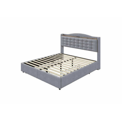 Cama king size estofada em linho cinza claro com 4 gavetas e 2 entradas USB (160*200 cm) EMPHUT LIGHT GREY KING