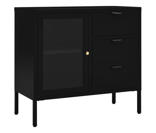 Vidaxl aparador de acero y vidrio templado negro 75x35x70 cm