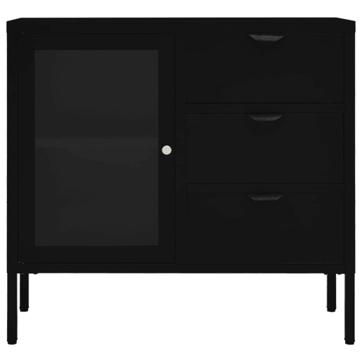 vidaXL Aparador 75x35x70 cm vidro temperado e aço preto