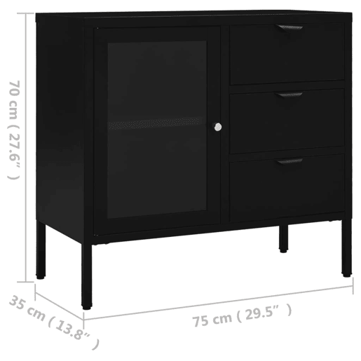 vidaXL Aparador 75x35x70 cm vidro temperado e aço preto