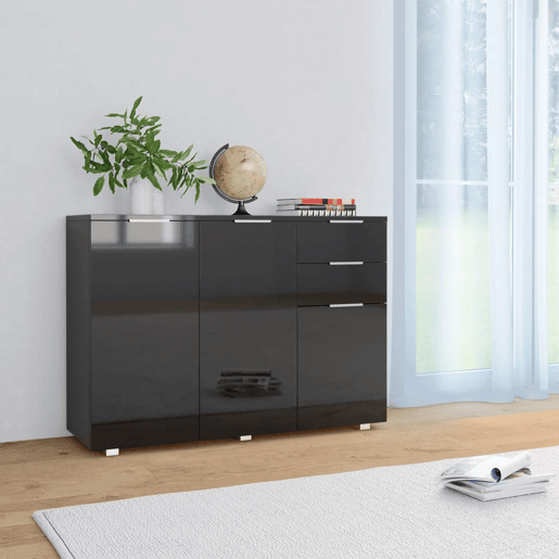 vidaXL Aparador 107x35x80,5 cm preto brilhante