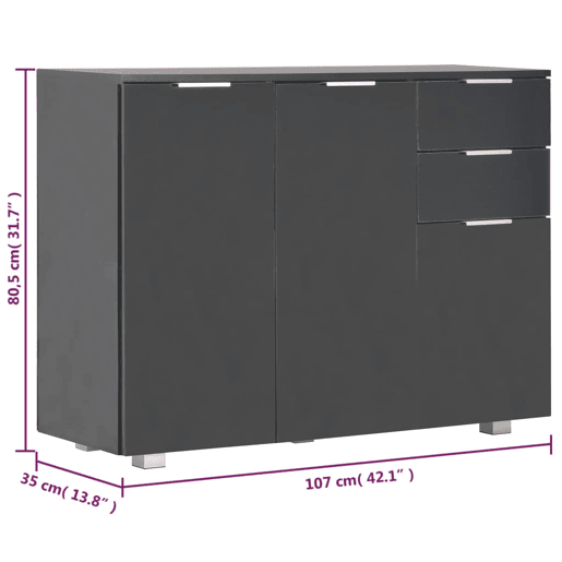 vidaXL Aparador 107x35x80,5 cm preto brilhante