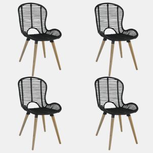 vidaXL Cadeiras de jantar 4 pcs vime natural preto