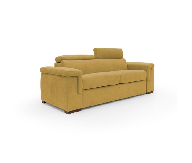 Giunone sofá cama convertible con colchón de 18 cm y reposacabezas reclinables en tejido impermeable 200 cm (mat. 120x197 cm) amarillo