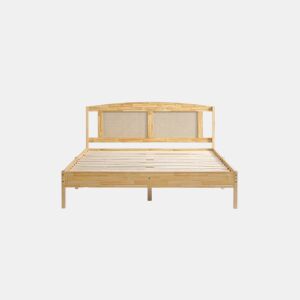Cama de casal em rattan com efeito madeira natural 165*205*94 THRUDS