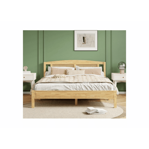Cama de casal em rattan com efeito madeira natural 165*205*94 THRUDS Cama de casal em rattan com efeito madeira natural 165*205*94 THRUDS