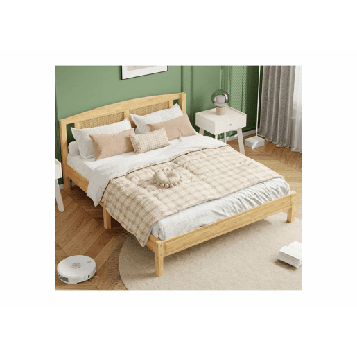 Cama de casal em rattan com efeito madeira natural 165*205*94 THRUDS Cama de casal em rattan com efeito madeira natural 165*205*94 THRUDS