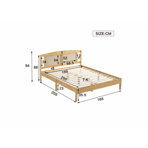 Cama de casal em rattan com efeito madeira natural 165*205*94 THRUDS Cama de casal em rattan com efeito madeira natural 165*205*94 THRUDS