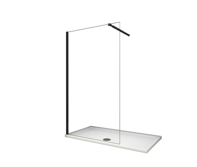 Mampara de ducha fija vidrio antical de 8mm con barra ajustable 73-120cm perfil negro mate tamaño (68-70)x200cm