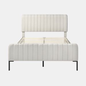 Cama estofada em linho cinza-bege cama de casal King 140x200cm EGMOID QUEEN