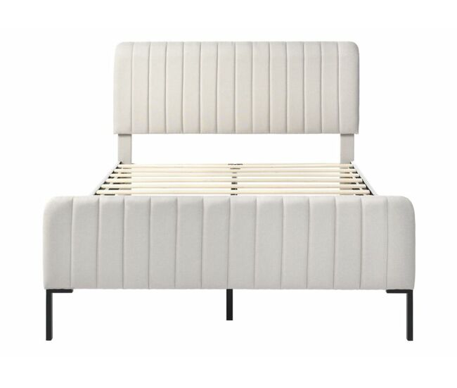 Estructura de cama tapizada en lino gris-beige cama doble king 140x200cm egmoid queen