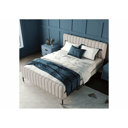 Cama estofada em linho cinza-bege cama de casal King 140x200cm EGMOID QUEEN