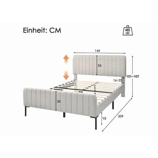 Cama estofada em linho cinza-bege cama de casal King 140x200cm EGMOID QUEEN