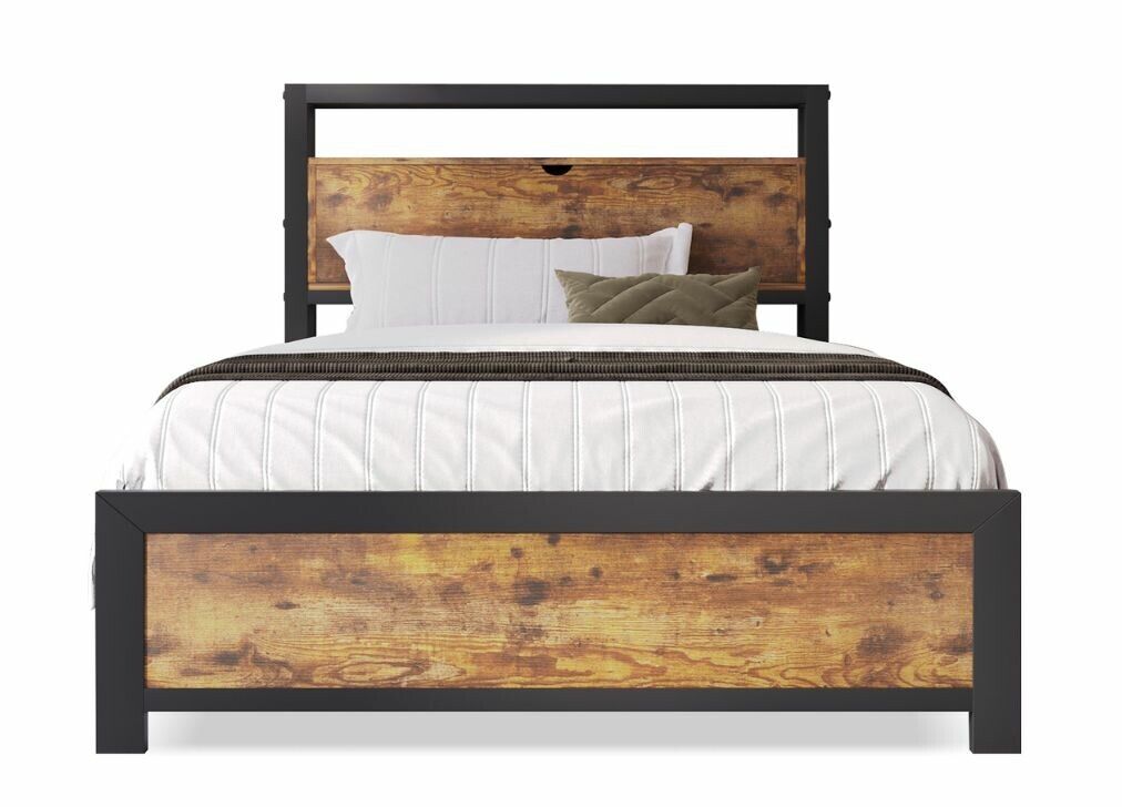 Cama individual industrial con cabecero con almacenaje