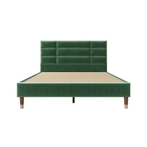 Cama de casal com cabeceira em veludo verde escuro e estrado de ripas 140x200cm (colchão não incluído) QHAELXIDS VERDE Cama de casal com cabeceira em veludo verde escuro e estrado de ripas 140x200cm (colchão não incluído) QHAELXIDS VERDE