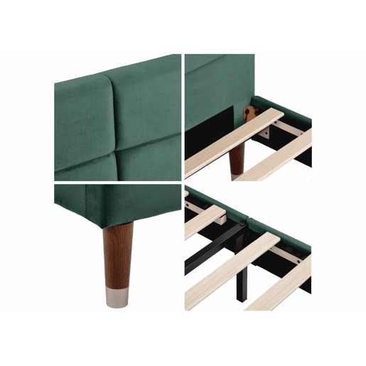 Cama de casal com cabeceira em veludo verde escuro e estrado de ripas 140x200cm (colchão não incluído) QHAELXIDS VERDE Cama de casal com cabeceira em veludo verde escuro e estrado de ripas 140x200cm (colchão não incluído) QHAELXIDS VERDE