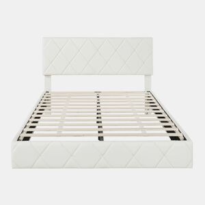 Cama de casal estofada em PU bege com faixas de luz LED 140x200cm DRAKKUL