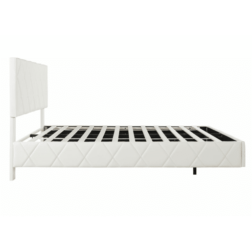 Cama de casal estofada em PU bege com faixas de luz LED 140x200cm DRAKKUL