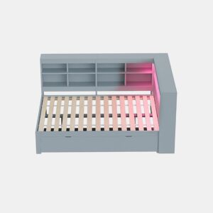 Sofá-cama de casal em madeira maciça cinzenta 140*200cm, com gavetas, tomada USB e faixa de luz LED ANDRAD
