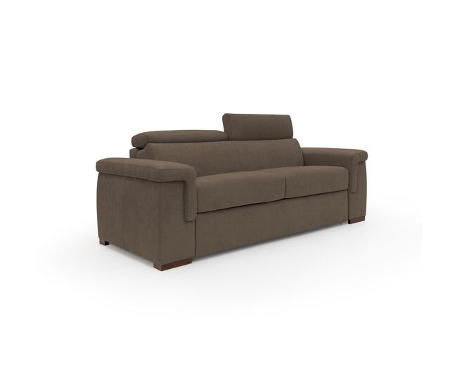 Giunone sofá cama convertible con colchón de 18 cm y reposacabezas reclinables en tejido impermeable 240 cm (mat. 160x197 cm) marrón