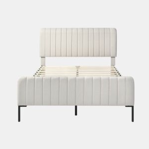 Cama estofada em linho cinza-bege cama de casal King 160x200cm EGMOID KING