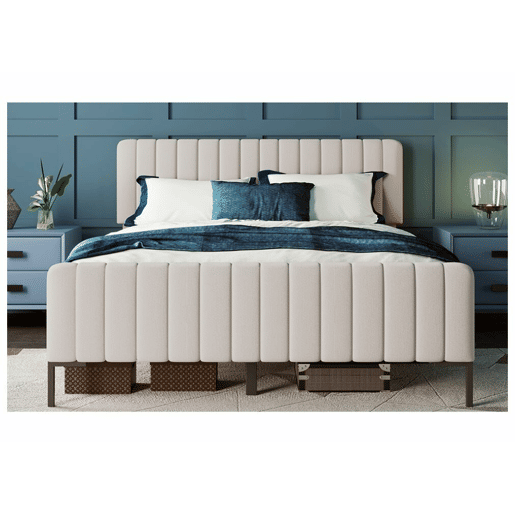 Cama estofada em linho cinza-bege cama de casal King 160x200cm EGMOID KING