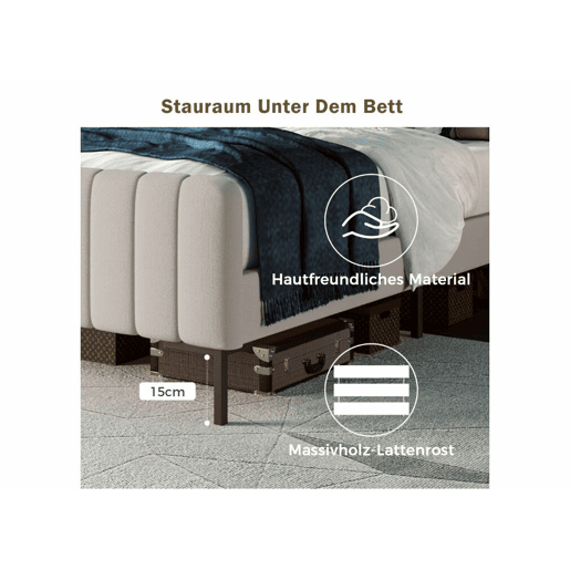 Cama estofada em linho cinza-bege cama de casal King 160x200cm EGMOID KING