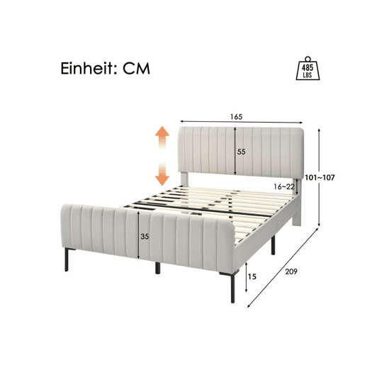 Cama estofada em linho cinza-bege cama de casal King 160x200cm EGMOID KING