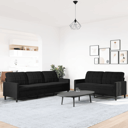 vidaXL 2 pcs conjunto de sofás com almofadões veludo preto vidaXL 2 pcs conjunto de sofás com almofadões veludo preto