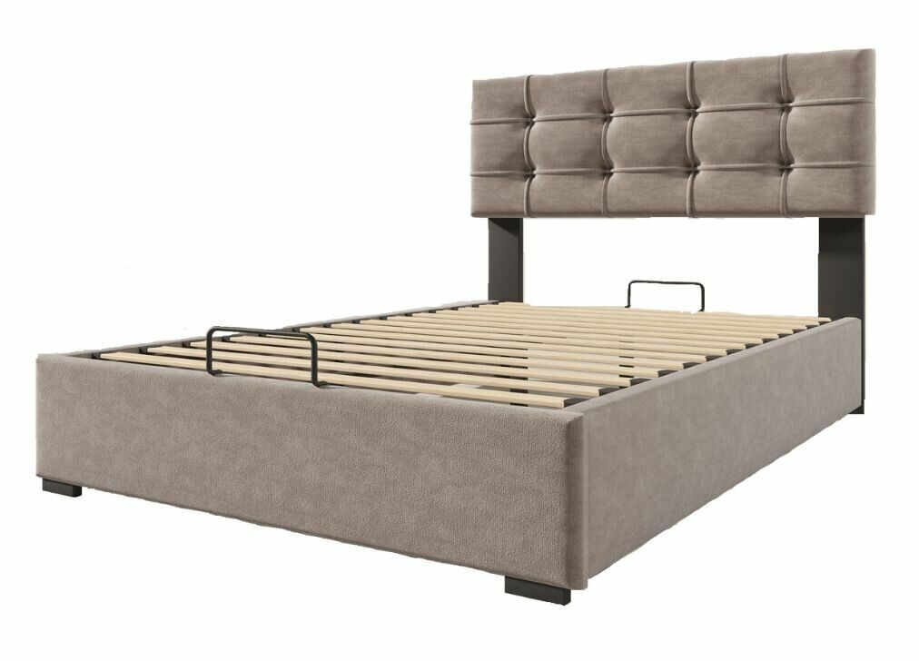 Cama doble con almacenaje y cabecero ajustable, terciopelo.