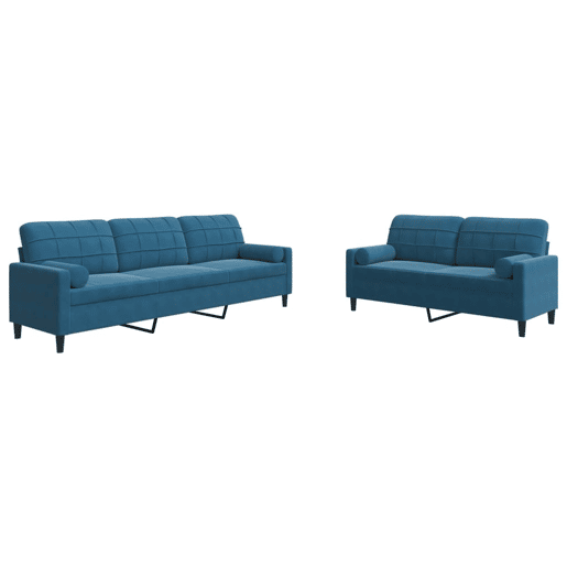 vidaXL 2 pcs conjunto de sofás com almofadões e rolos veludo azul