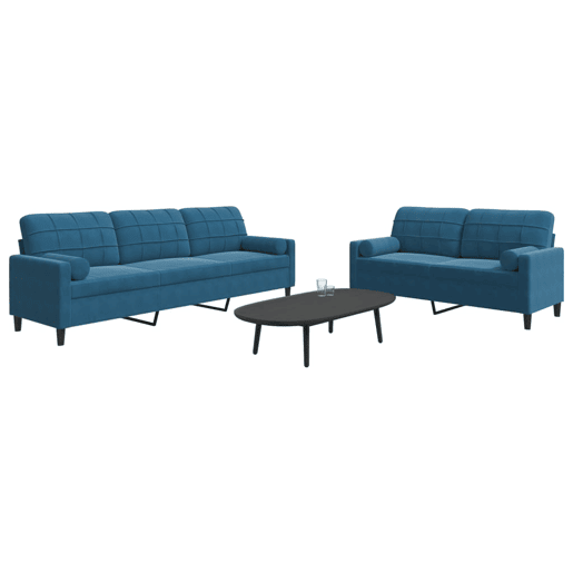 vidaXL 2 pcs conjunto de sofás com almofadões e rolos veludo azul
