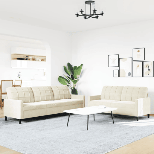 vidaXL 2 pcs conjunto de sofás com almofadões veludo cor creme vidaXL 2 pcs conjunto de sofás com almofadões veludo cor creme