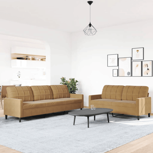 vidaXL 2 pcs conjunto de sofás com almofadões veludo castanho vidaXL 2 pcs conjunto de sofás com almofadões veludo castanho
