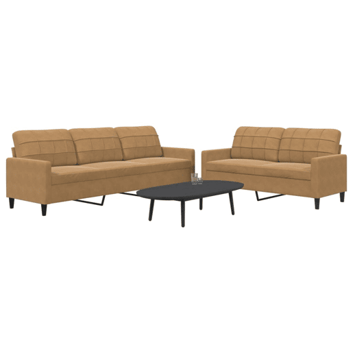 vidaXL 2 pcs conjunto de sofás com almofadões veludo castanho vidaXL 2 pcs conjunto de sofás com almofadões veludo castanho