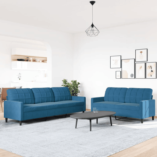 vidaXL 2 pcs conjunto de sofás com almofadões veludo azul vidaXL 2 pcs conjunto de sofás com almofadões veludo azul